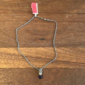 Vintage Crown Amethyst Pendant Necklace Silver Tone Gemstone Charm Jewelry